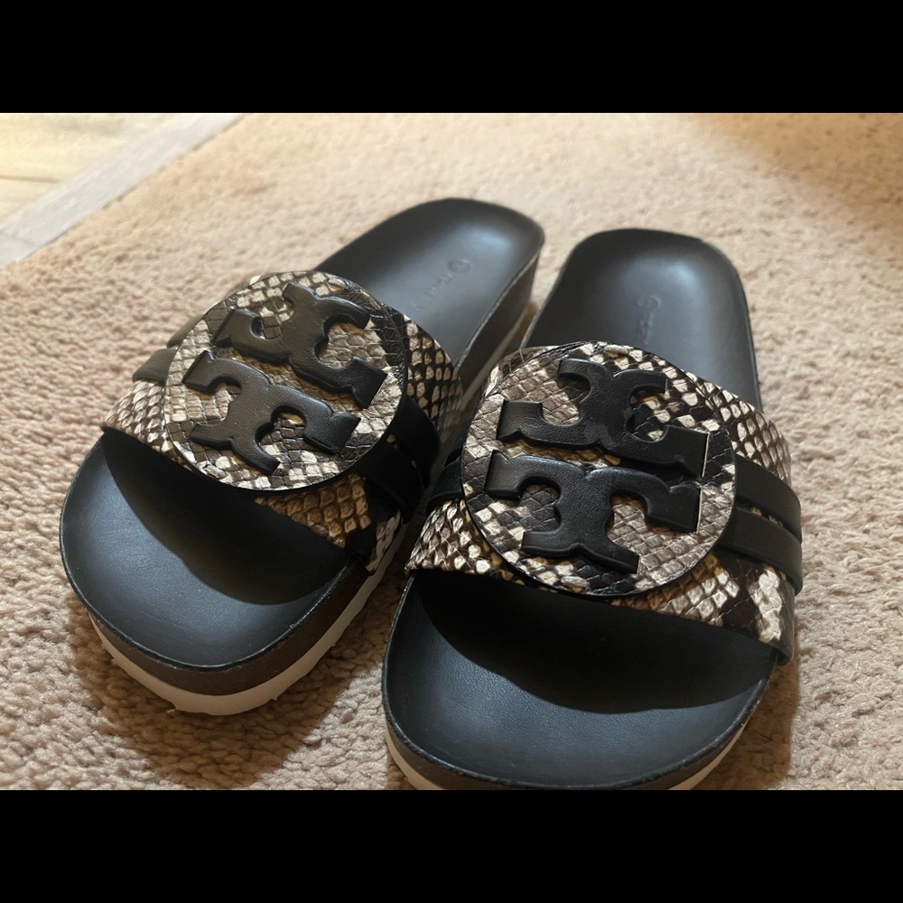 Tory Burch anatomic slides snake print